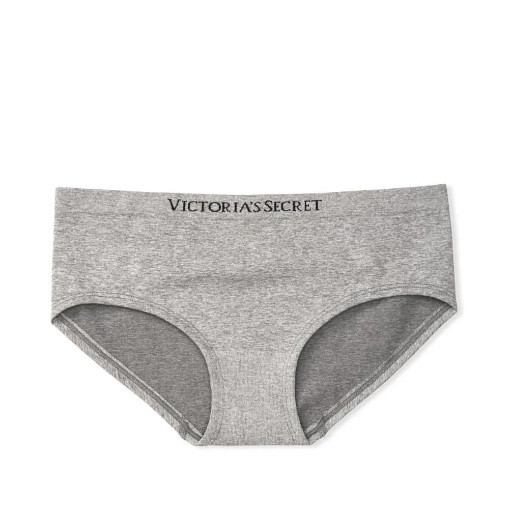 Victoria's Secret Seamless Logo Hiphugger Panty Heather Gray Large NEW